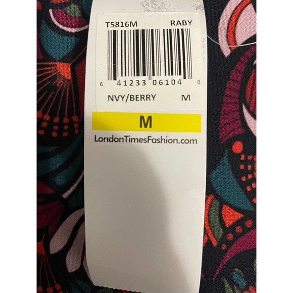 London Times Women's Stretch Short Sleeve V-Neck Shift Dress Navy Size Medium - Picture 6 of 8